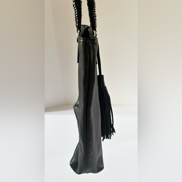 Margot Black Leather Oversized Woven Strap Tote Shoulder Bag Purse - Picture 8 of 11